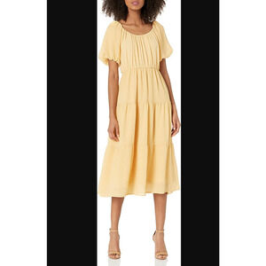 #14 ASTR The Label NWT Smocked Tiered Midi Dress Yellow Size XS ADR100877 Sheath